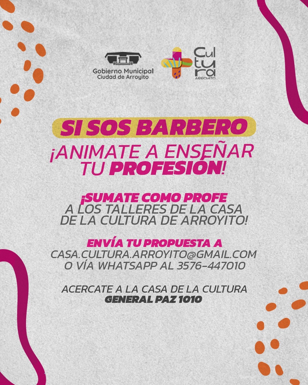 Arroyito: La casa de la cultura abre convocatoria para dictado de taller de barbería